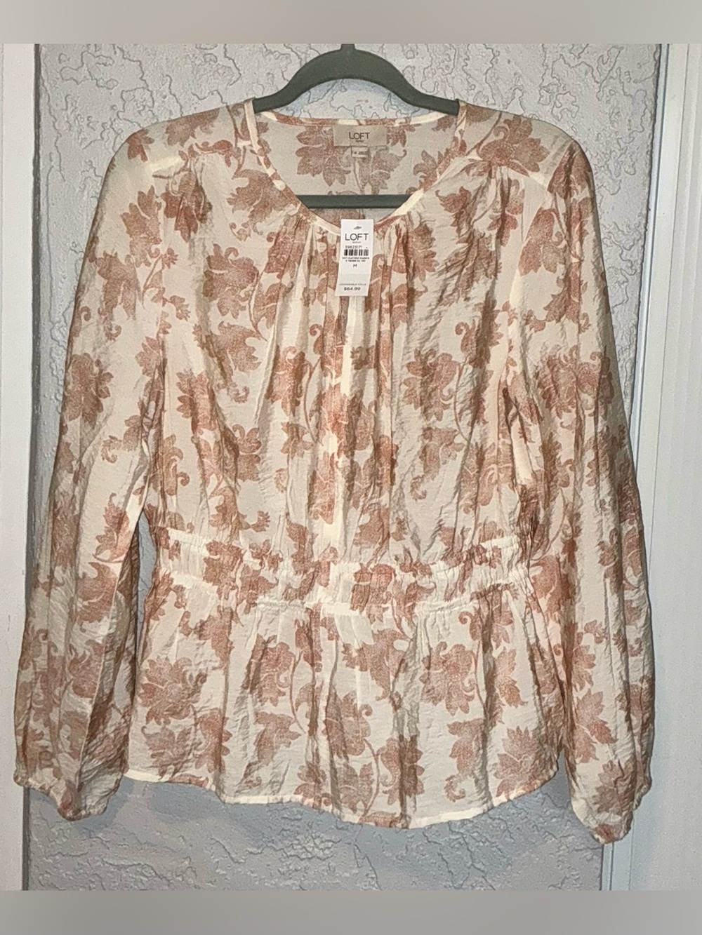 LOFT Cream Peplum Blouse with Tan Floral Print Peplum (NWT)